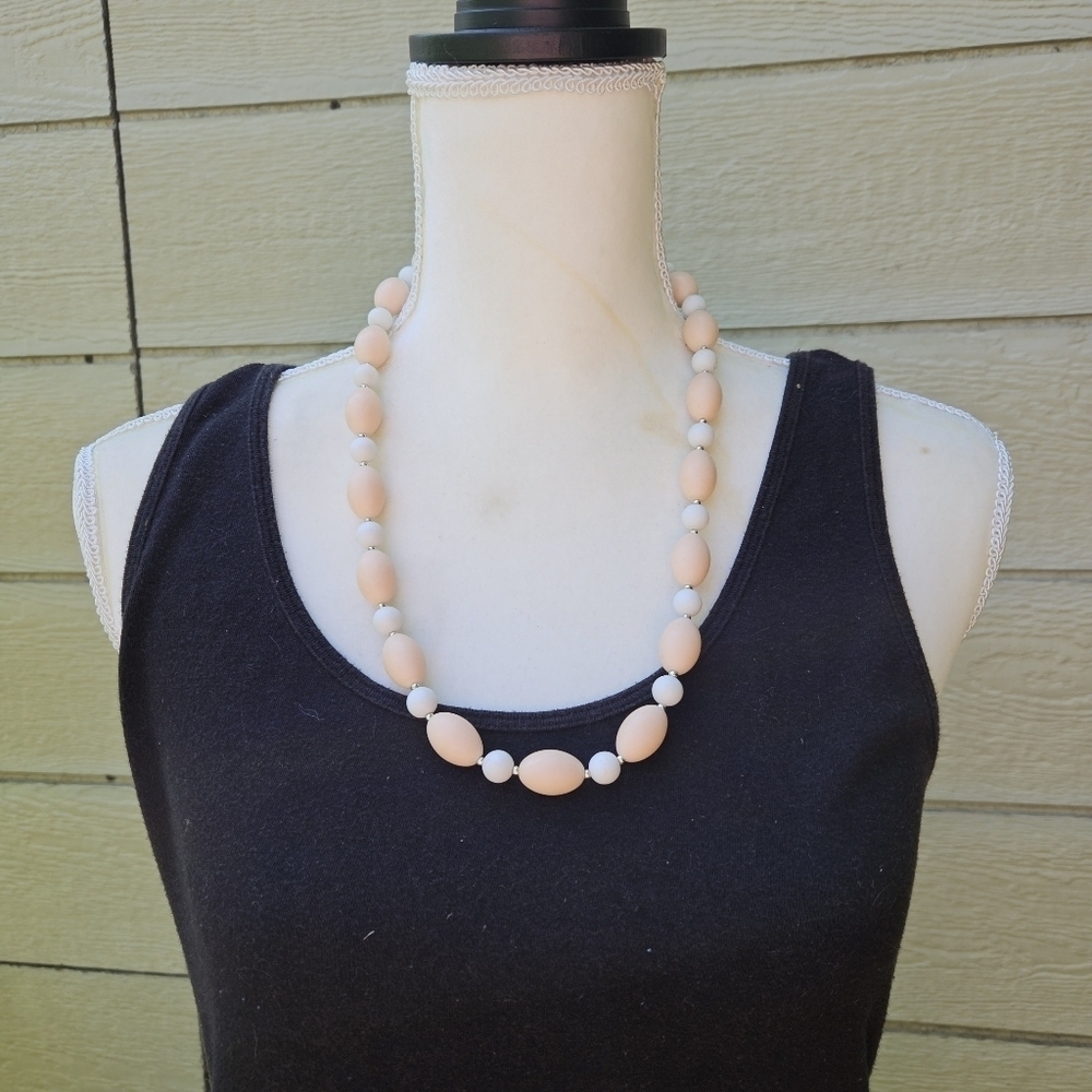 light peach and white beaded necklace